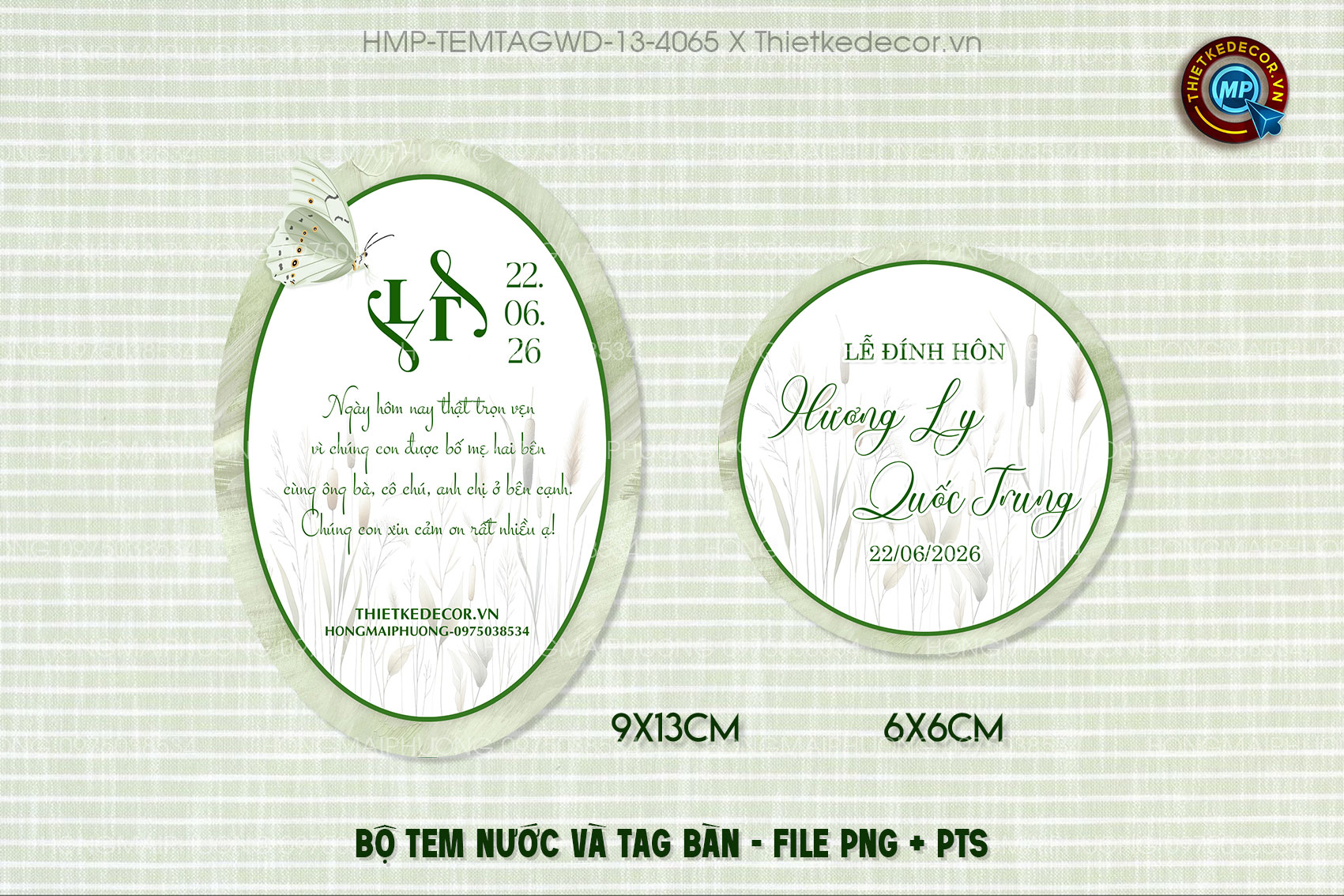 Bộ Tem nước tag bàn tone xanh lá Vintage